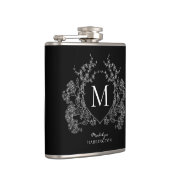 Modern zwart-wit bloemenbekermonogram heupfles (Rechts)
