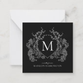 Modern zwart-wit bloemenbekermonogram notitiekaartje (Voorkant)