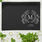 Modern zwart-wit bloemenbekermonogram theedoek (Gevouwen)