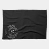 Modern zwart-wit bloemenbekermonogram theedoek (Horizontaal)
