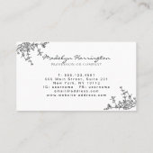 Modern zwart-wit bloemenbekermonogram visitekaartje (Achterkant)