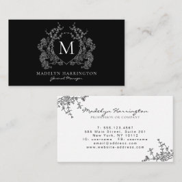 Modern zwart-wit bloemenbekermonogram visitekaartje