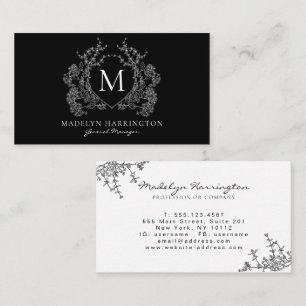 Modern zwart-wit bloemenbekermonogram visitekaartje