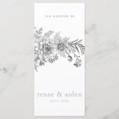 Modern zwart-wit bloemenbruiloft menu (Achterkant)