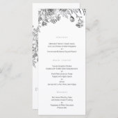 Modern zwart-wit bloemenbruiloft menu (Voorkant / Achterkant)