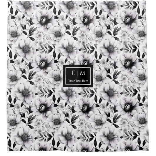 Modern zwart-wit bloemengordijn voor bad douchegordijn (Voorkant)