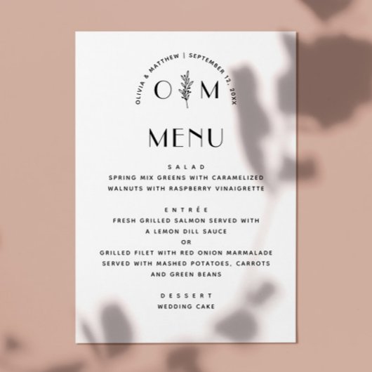 Modern zwart-wit bloemig huwelijk | Minimalistisch Menu