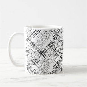 Modern zwart-wit bloemmotief geometrisch patroon koffiemok
