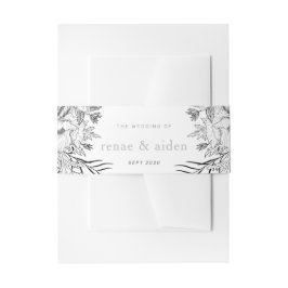 Modern zwart-wit bloemmotief uitnodigingen wikkel