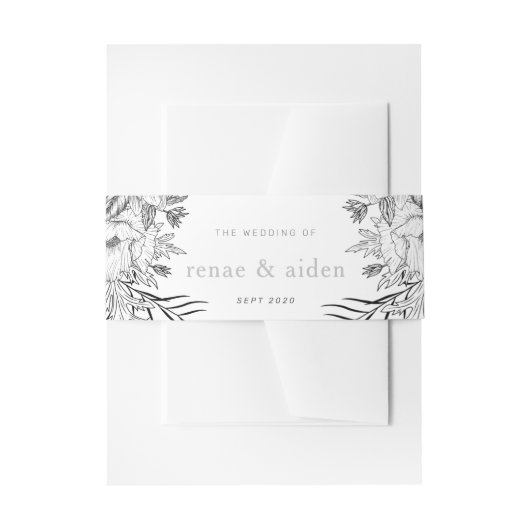 Modern zwart-wit bloemmotief uitnodigingen wikkel (Voorkant Voorbeeld)