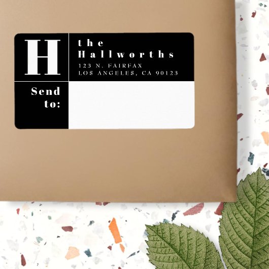 Modern zwart-wit blok Return-adres Etiket