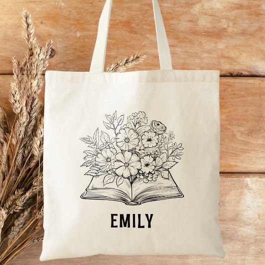 Modern zwart-wit boek liefhebber Bloemenboek Tote Bag