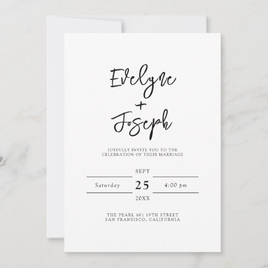 Modern zwart-wit Boho Alles in één bruiloft Kaart (Voorkant)