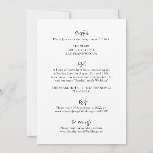 Modern zwart-wit Boho Alles in één bruiloft Kaart (Achterkant)