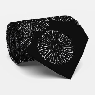 Modern zwart-wit boho chic madeliefjespatroon stropdas