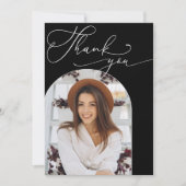 Modern Zwart Wit Boog Foto Afstuderen Bedankkaart (Voorkant)