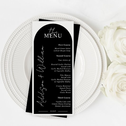 Modern zwart-wit boog-huwelijksmenu menu