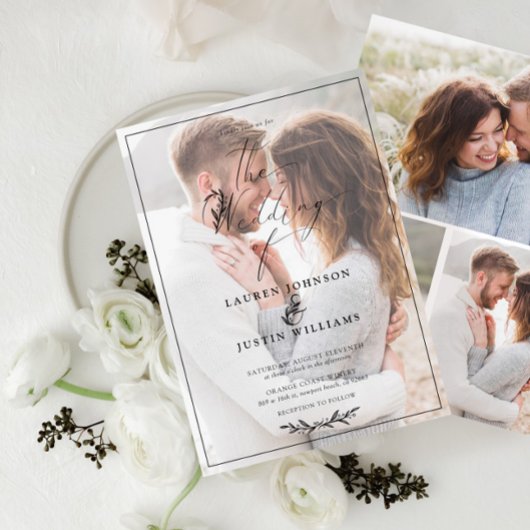 Modern zwart-wit botanisch script Vellum 4 Foto Kaart