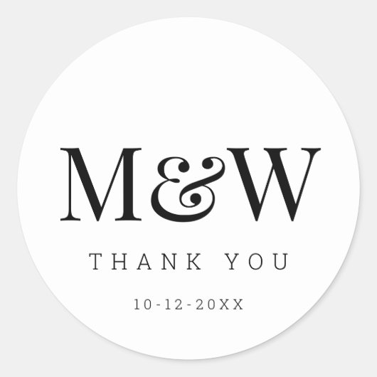 Modern Zwart Wit Bruid Groom Monogram Dank u Ronde Sticker (Voorkant)