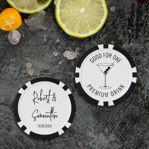 Modern Zwart Wit Bruiloft Drink Cocktail Bar Poker Chips