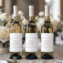 Modern zwart-wit bruiloft fles label wijn etiket