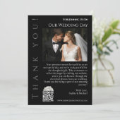 Modern zwart-wit-bruiloft foto-dank u- kaart (Staand voorkant)