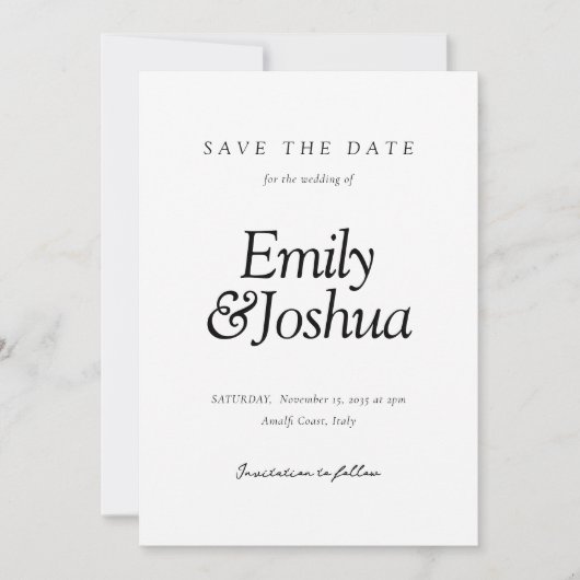 Modern zwart-wit bruiloft met foto save the date (Voorkant)