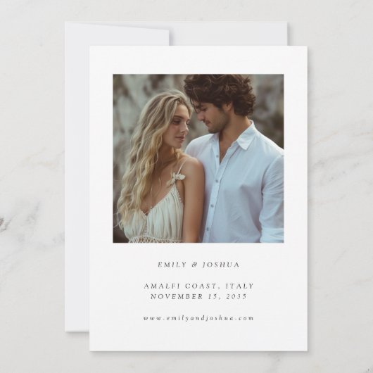 Modern zwart-wit bruiloft met foto save the date (Achterkant)