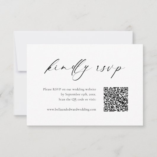 Modern zwart-wit bruiloft RSVP QR Code Kaart (Voorkant)