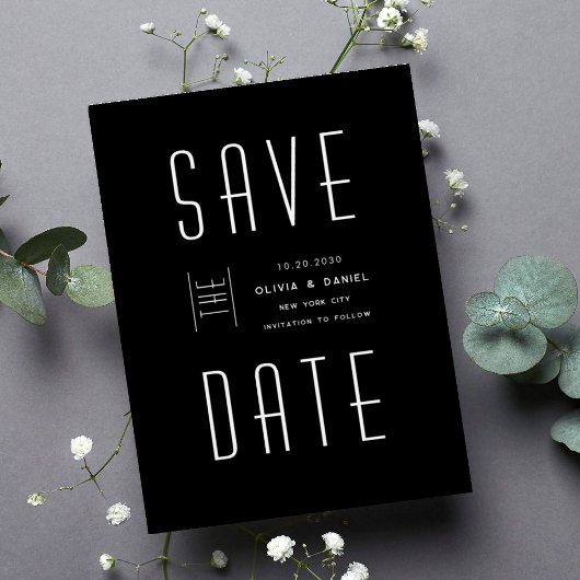 Modern Zwart & Wit Bruiloft Save the Date Kaart