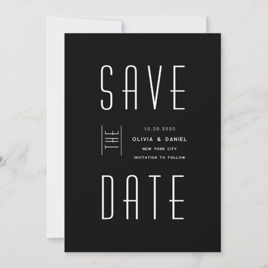 Modern Zwart & Wit Bruiloft Save the Date Kaart (Voorkant)