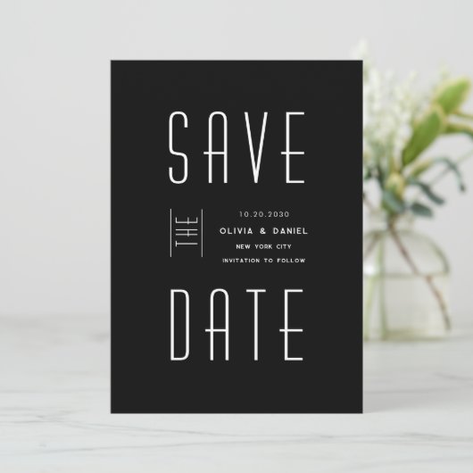 Modern Zwart & Wit Bruiloft Save the Date Kaart (Staand voorkant)