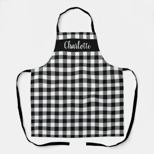 Modern zwart-wit Buffalo geruite monogram Schort