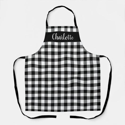 Modern zwart-wit Buffalo geruite monogram Schort (Voorkant)