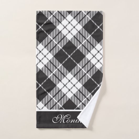 Modern zwart wit Buffalo Plaid gepersonaliseerd Bad Handdoek (Handdoek)