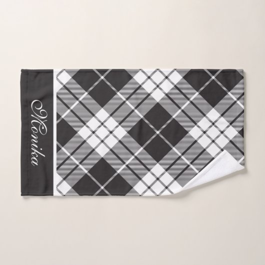 Modern zwart wit Buffalo Plaid gepersonaliseerd Bad Handdoek (Handdoek)