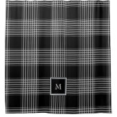 Modern zwart wit buffel geruite patroon monogram douchegordijn (Voorkant)