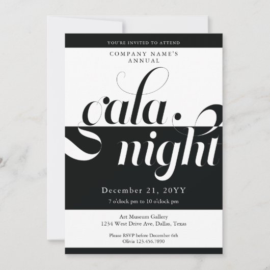 Modern zwart-wit business gala kaart (Voorkant)