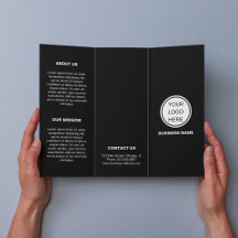 Modern Zwart Wit Business Logo Trifold Brochure