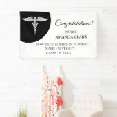 Modern zwart-wit Caduceus Nursing Afstuderen Spandoek (Insitu)