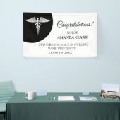 Modern zwart-wit Caduceus Nursing Afstuderen Spandoek (Beurs)