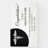 Modern zwart-wit Caduceus Nursing Afstuderen Spandoek (Verticaal)