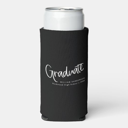 Modern zwart-wit Casual script Afstuderen Seltzer Blikjeskoeler (Seltzer Voorkant)
