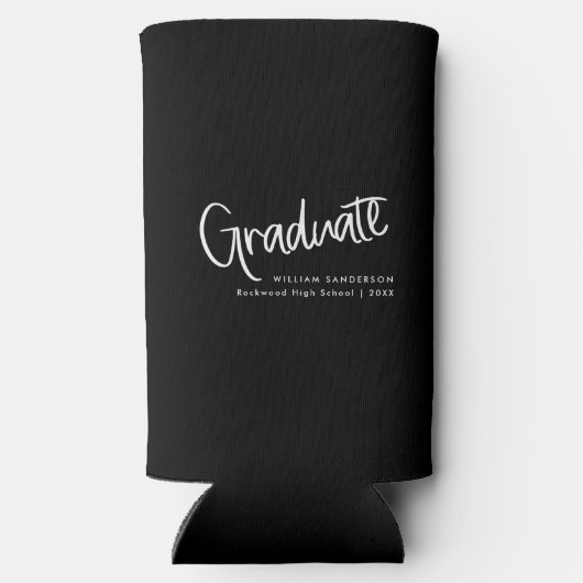 Modern zwart-wit Casual script Afstuderen Seltzer Blikjeskoeler (Achterkant)