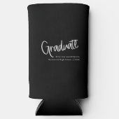 Modern zwart-wit Casual script Afstuderen Seltzer Blikjeskoeler (Voorkant)