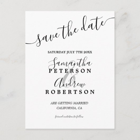 Modern zwart wit casual typografie bewaar de datum aankondigingskaart (Voorkant)