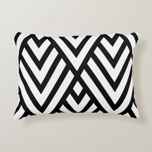 Modern zwart-wit chervon accent kussen (Voorkant)