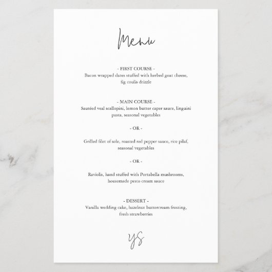 Modern Zwart-Wit Chic Trouwmenu Flyer (Voorkant)