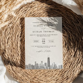 Modern zwart-wit Chicago Skyline Wedding Kaart