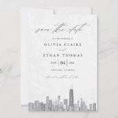 Modern zwart-wit Chicago Skyline Wedding Save The Date (Voorkant)